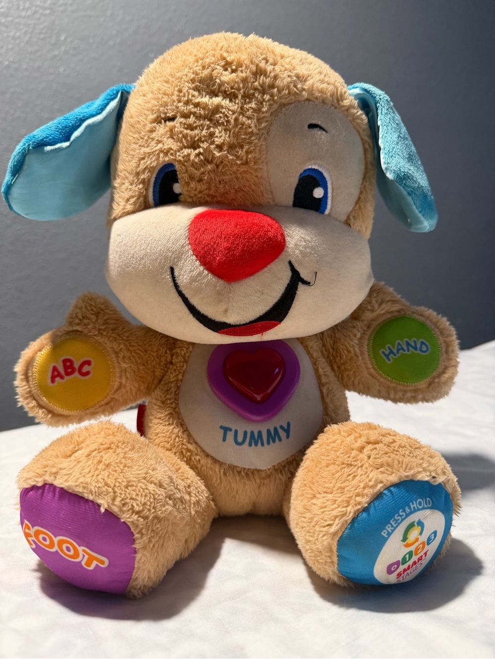 Fisher-Price Tan Plush Learning Puppy with Blue Ears and Red Nose